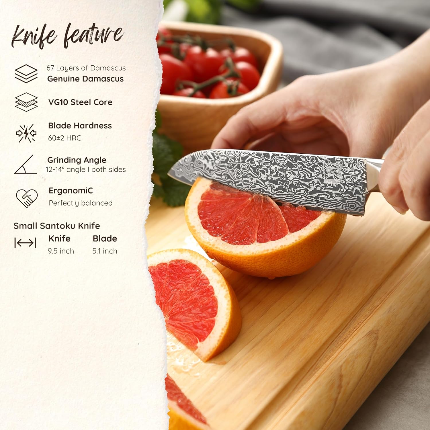 zayiko Black Edition Small Santoku Knife – 5.1-Inch Blade Damascus Kitchen Knife | 67-Layer VG10 Core Steel | Ergonomic Pakkawood Handle | Premium Knife for Vegetables, Meat & Fruit | Gift Box