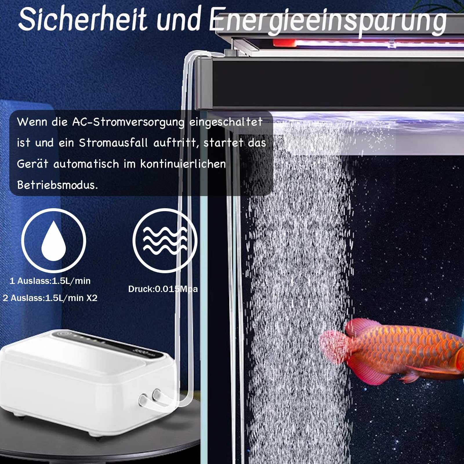 Wiederaufladbare Aquarium Luftpumpe,2600mAh Batterie Sehr Leise Sauerstoffpumpe,Multifunktionale Aquariumpumpe mit komplett Zubehör für Angeln im Freien/Aquarium/Stromausfall (Doppel Auslass)