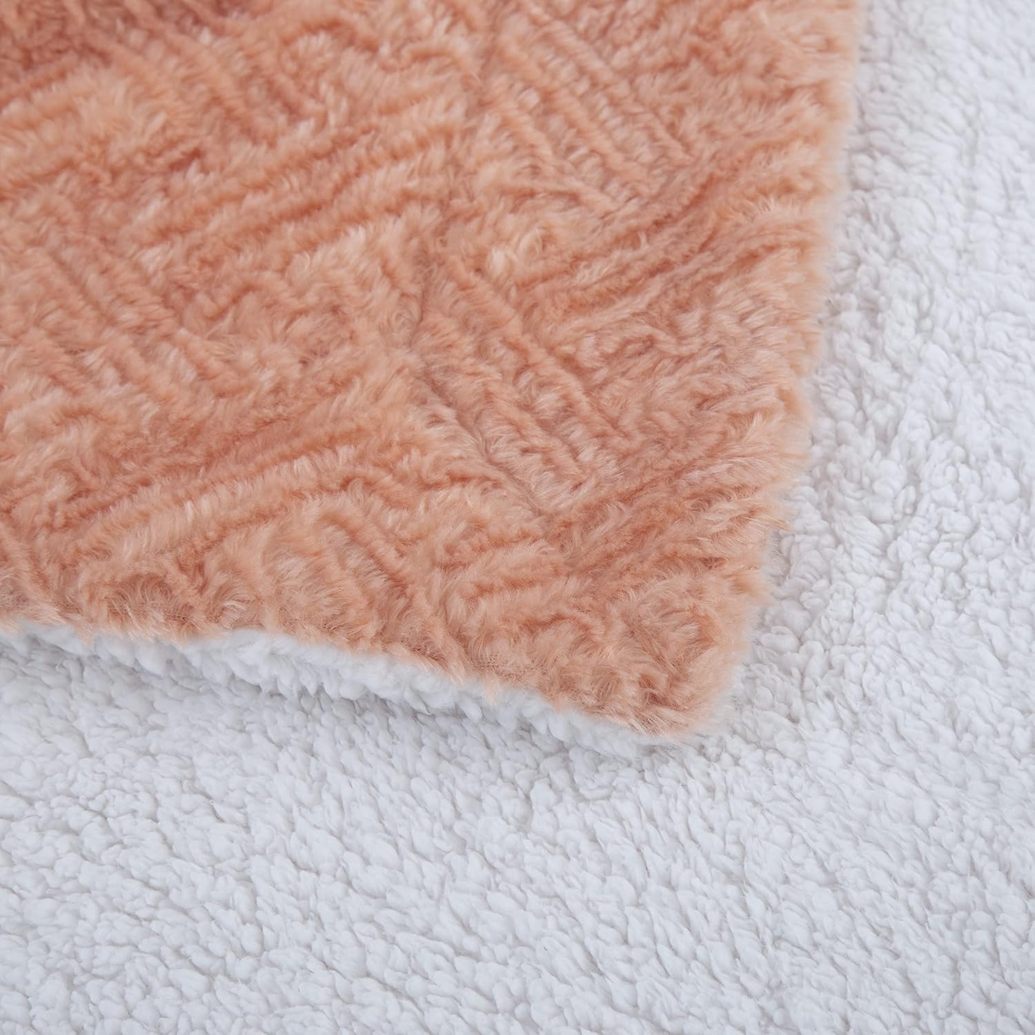 DaDa Bedding Coral Pastel Peach Rose Faux Fur Throw Blanket - Dreamy Geometric Embossed Sherpa Backside - Super Soft Warm Cozy Plush Fluffy - 50" x 60" - Image 8
