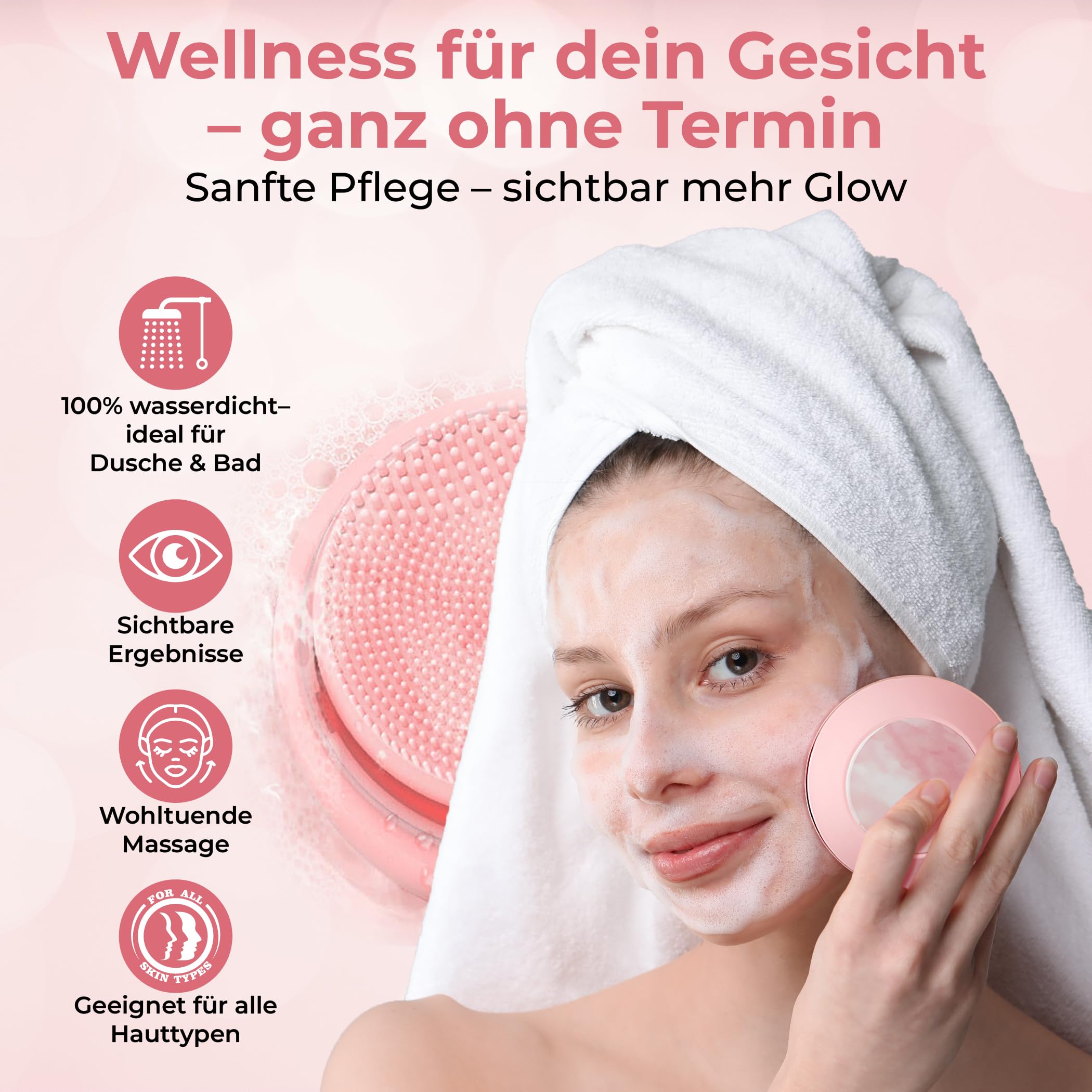 Higher Glow – Premium Elektrische Silikon-Gesichtsreinigungsbürste mit 3D-Schallvibration – Porentiefe Reinigung, Anti-Aging Pflege & Farbtherapie – Wiederaufladbar, wasserdicht & für alle Hauttypen