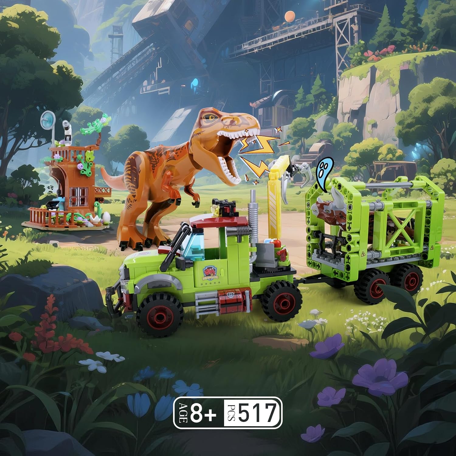 Ideas Jurassic Dinosaur Building Set, Compatible with Lego Dinosaur World Park T-Rex Triceratops Capture Truck with Tree Observatory, STEM Toys Gift for Kids and Adults for Boys Age 8-12 517PCS