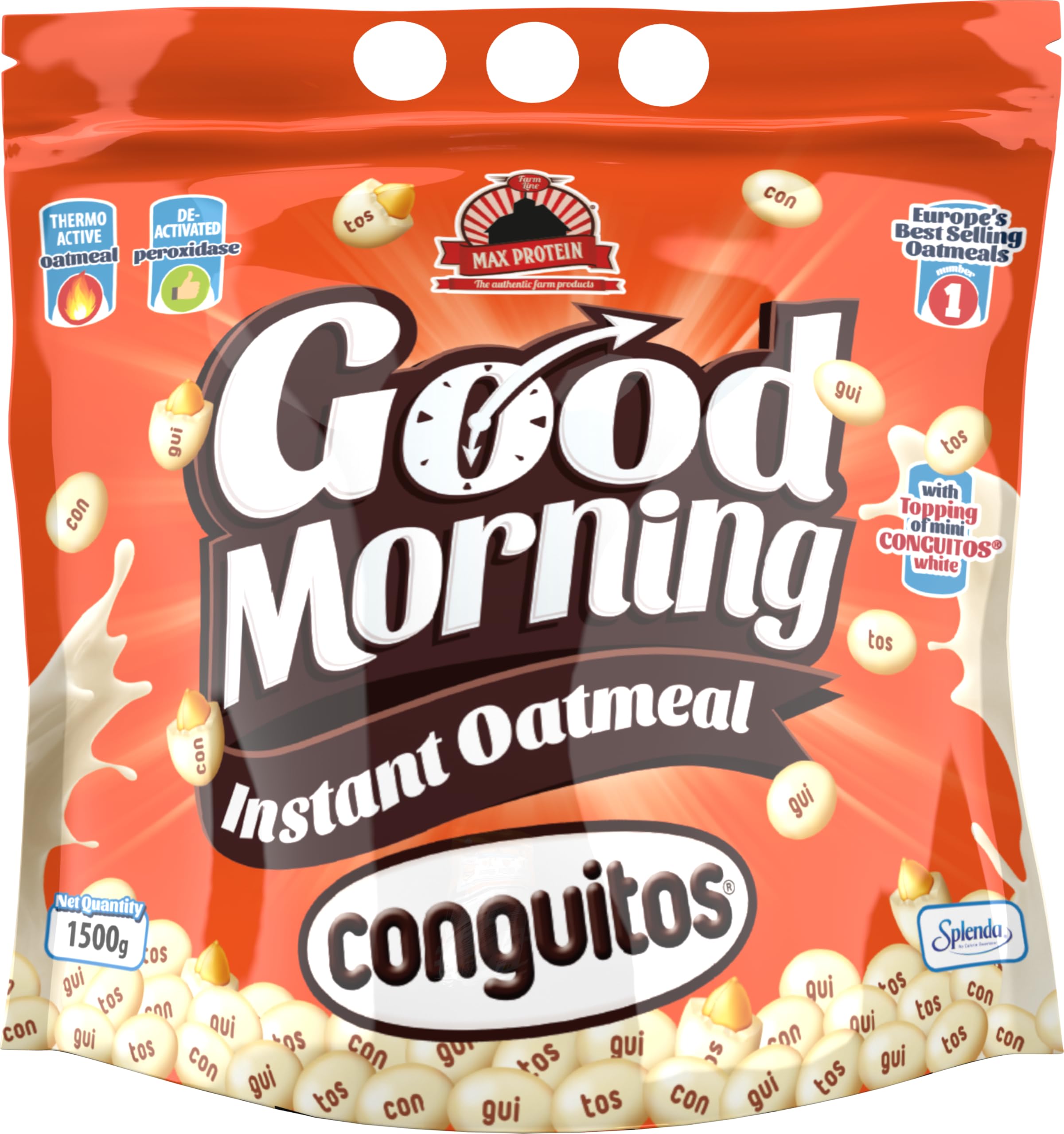 MAX PROTEIN - Harina de Avena Sabor Conguitos White con Toppings 1,5 kg – Avena en Polvo, Fuente de Proteína para Batidos, Pancakes y Desayunos Fitness