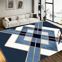 Navy Blue and Gold Geometric Area Rug, 1.5x2.5ft Art Deco Diamond Pattern Room Carpet, Soft Washable Non-Slip Floor Mat for Entrance Living Room Bedroom Luxury Modern Elegant Decor Rug