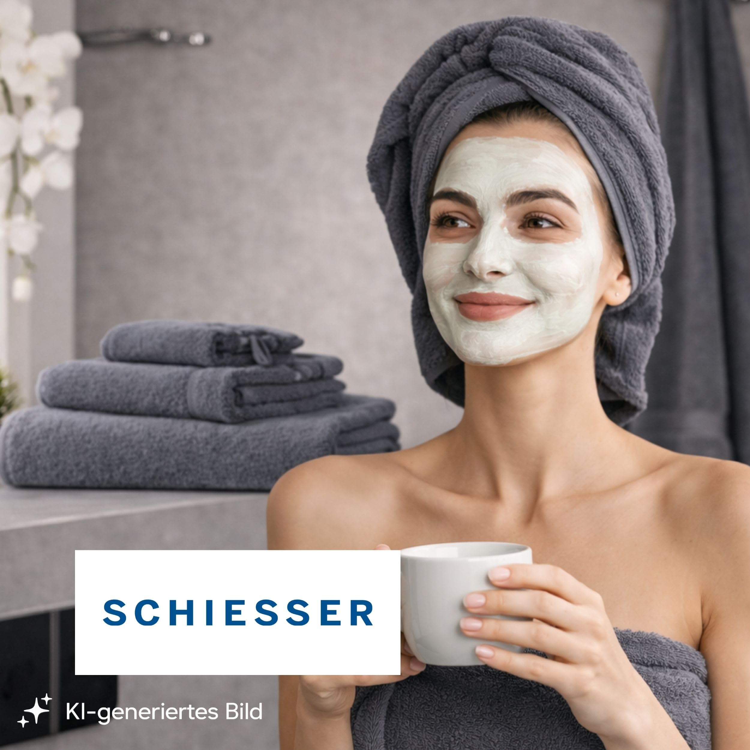Badetuch | 2er Set | 100% Baumwolle | Dunkelgrau | Streifenbordüre | 70x140 cm | flauschig & saugstark | sorgfältig eingenähter Kordelaufhänger | OEKO-TEX® MADE IN GREEN