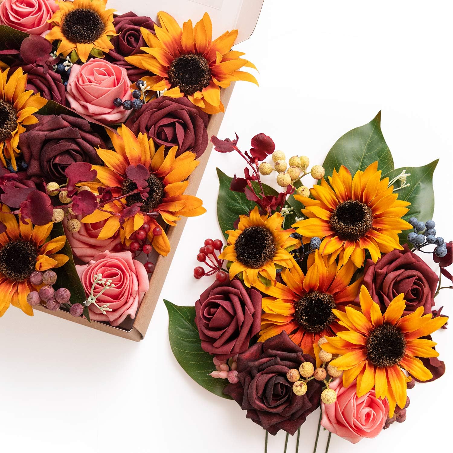 Ling's moment Sunflowers Artificial Flowers Combo Box Set Rustic Theme