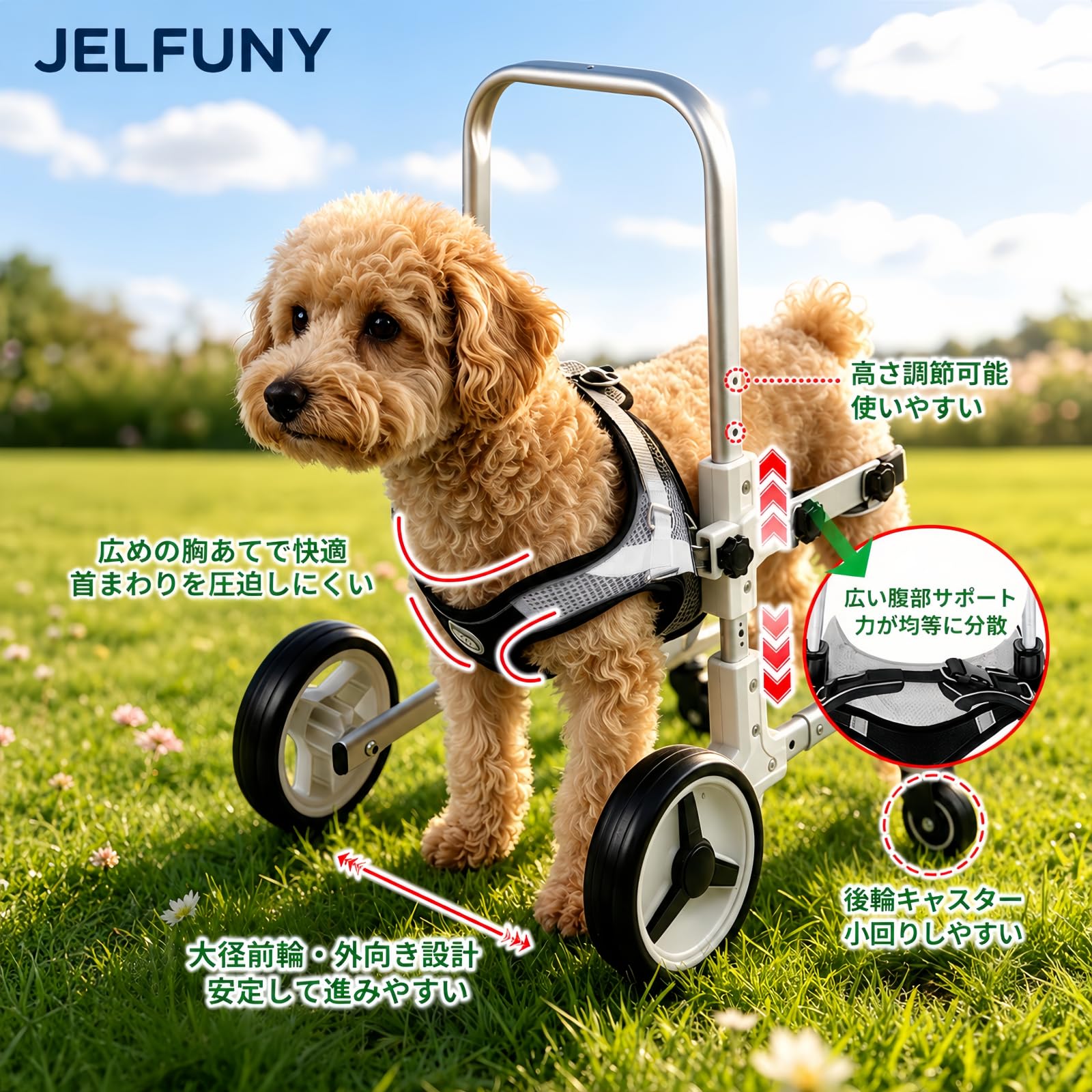 Amazon.co.jp: JELFUNY 犬用車椅子 前足歩行器 4輪 軽量 歩行補助