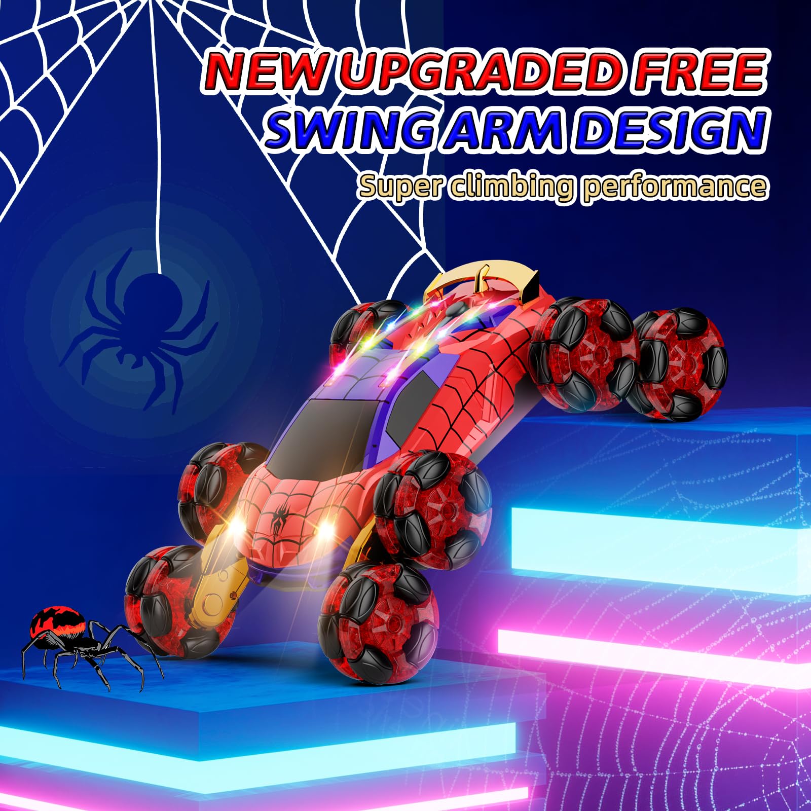 Terucle 8WD Remote Control Car, 2.4Ghz RC Cars with Spray & Cool Light, Kids Toys Electroplating Process Transform Drift Climbing Car, Boys Toys for Age 4-6 7 8-13 Year Old (red-Blue)