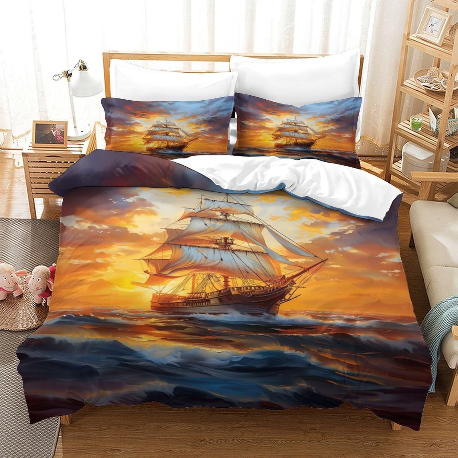 Ferro di cavallo rustico copripiumino 3 Pezzi ultra motivo 3D con federe incluso federe con cerniera Composizione floreale vintage Set Di Copripiumino for ragazze e bambini King（220x240cm）