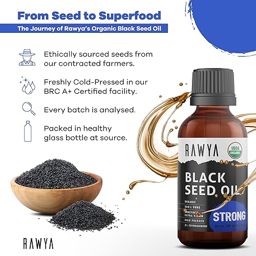 Miniatura 6 de Aceite de semilla negra, orgánico, 3.4 onzas líquidas, sabor extra fuerte, alto TQ, prensado en frío, botella de vidrio, aceite de nigella sativa,