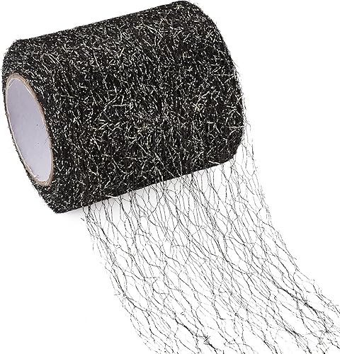 Miniatura 8 de KISSITTY 1 rollo20 yardas de tela de telaraña de vara dorada de 2.953 in de tul de tela de malla de tul con agujero grande para falda, pompones de