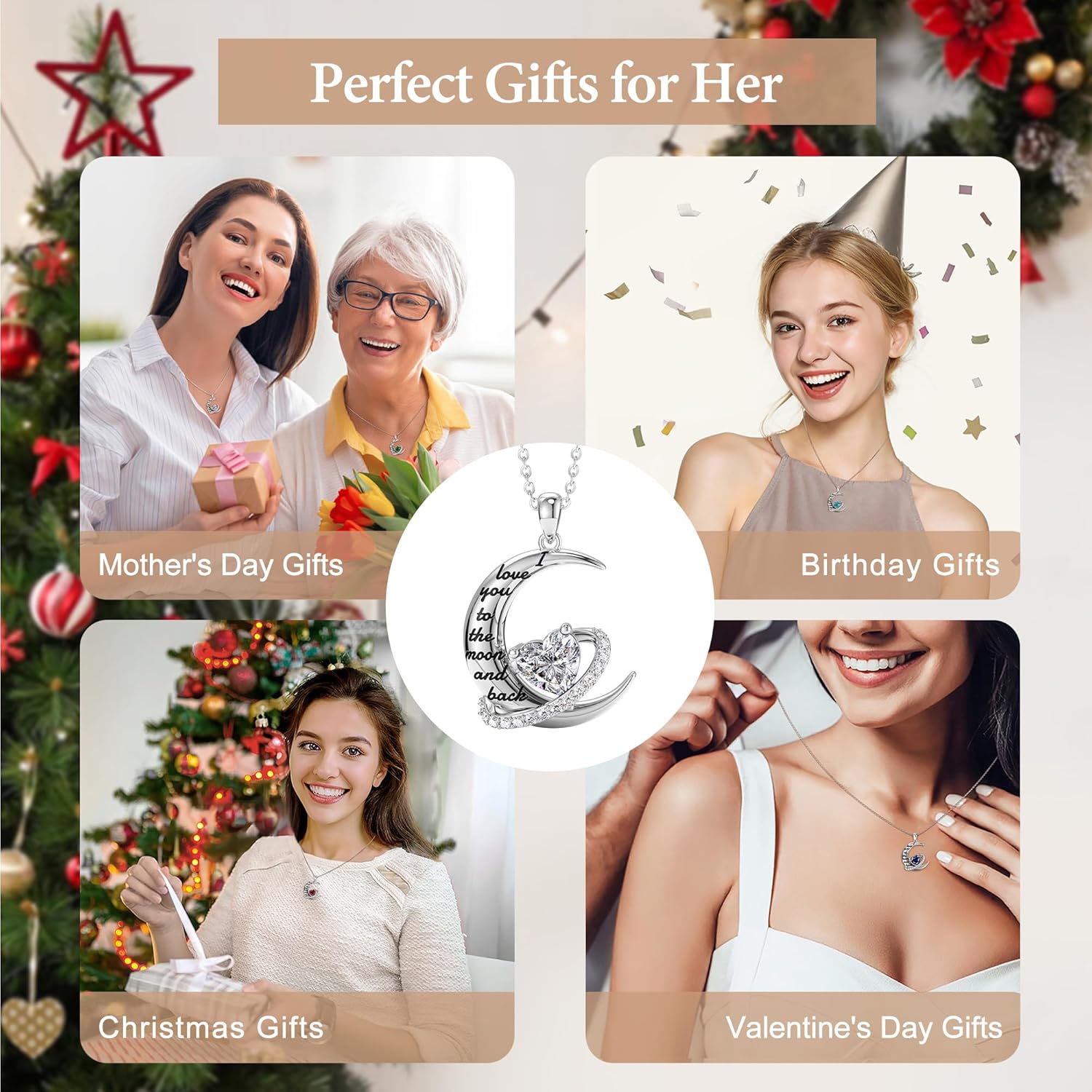 Distance Valentine's Day Gift I Love You to The Moon and Back Necklace for Women, S925 Sterling Silver Forever Love Heart Birthstone Necklace, Anniversary Birthday Jewelry Gifts for Her Wife Lover - Image 6