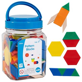 Edx Education Pattern Blocks - Mini Jar Set of 120 - Plastic Pattern Blocks - Practice Sorting, Patterns, Measurement and Fractions - Math Manipulative for Kids