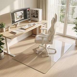 30"x48" Tempered Glass Chair Mat for Hardwood Floor & Carpet | 0.2" Thick Heavy-Duty Tempered Glass With 4 Non-Slip Pads, Smooth Rolling Surface Protects Floors From Scratches And Cracks