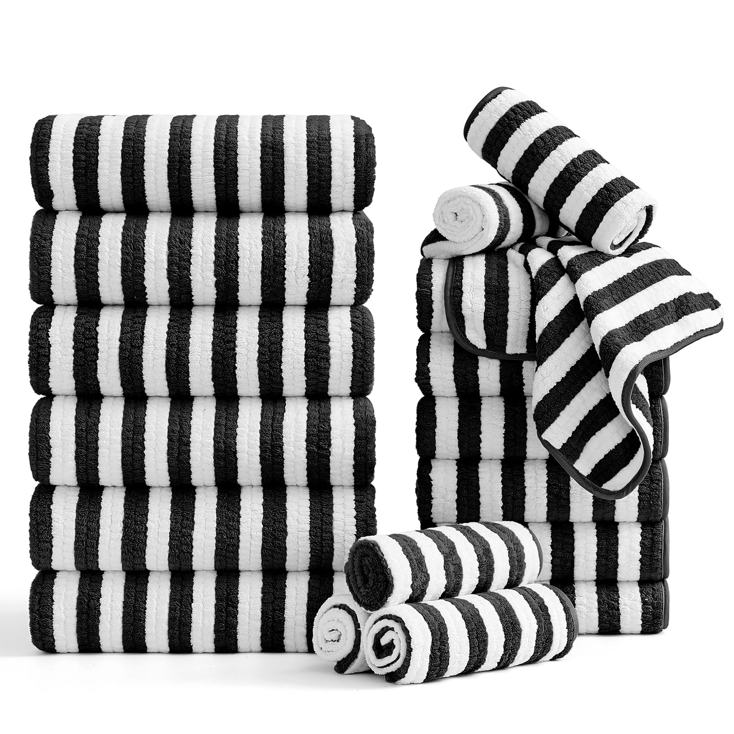 Smuge 18 Pcs Bath Towel Set Include 6 Bath Towel Sheets 6 Hand Towels and 6 Washcloths -