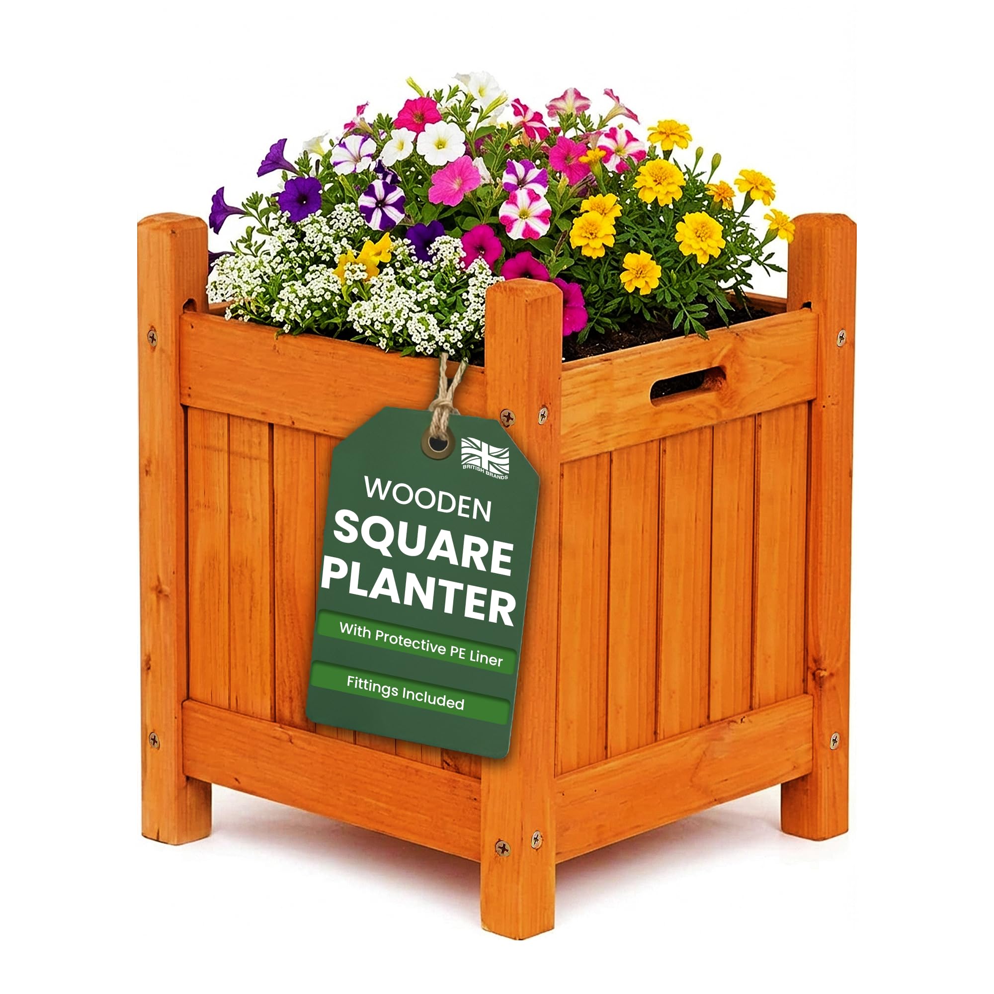 My Garden Wooden Square Planter with PE Liner - 30 x 30 x 38 cm Weather Resistant Wooden Planter Box for Outdoor Use - Ideal for Patios, Gardens & Decking - Easy Assemble & UV Resistant โ image 1