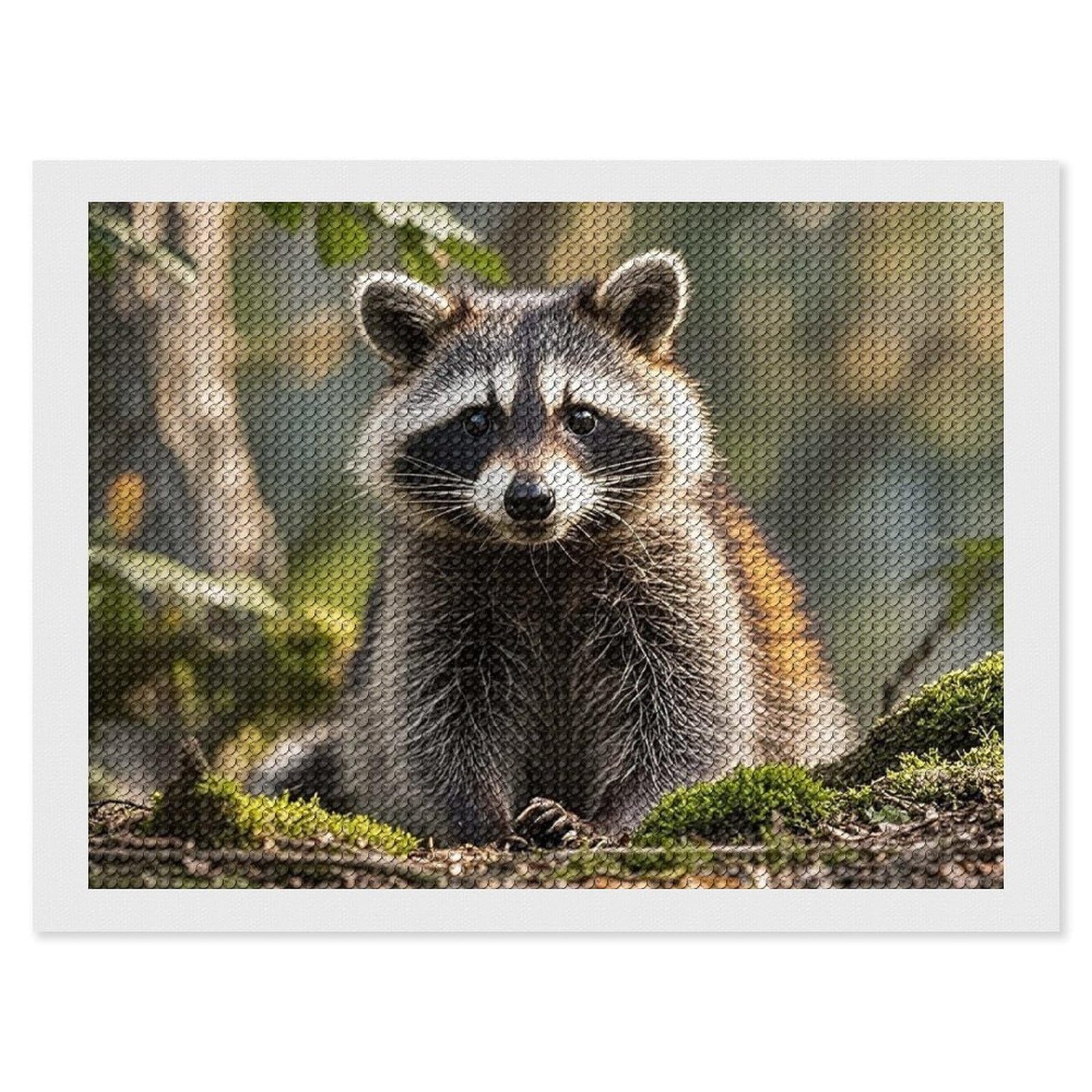 Woodland Raccoon Animal Diamond Painting Kits for Adults, DIY 5D Diamond Painting Kits for Beginners, Round Full Drill Diamond Dots Paintings, Diamonds Pictures Gem Art for Crafts Home Decor 12"x16"