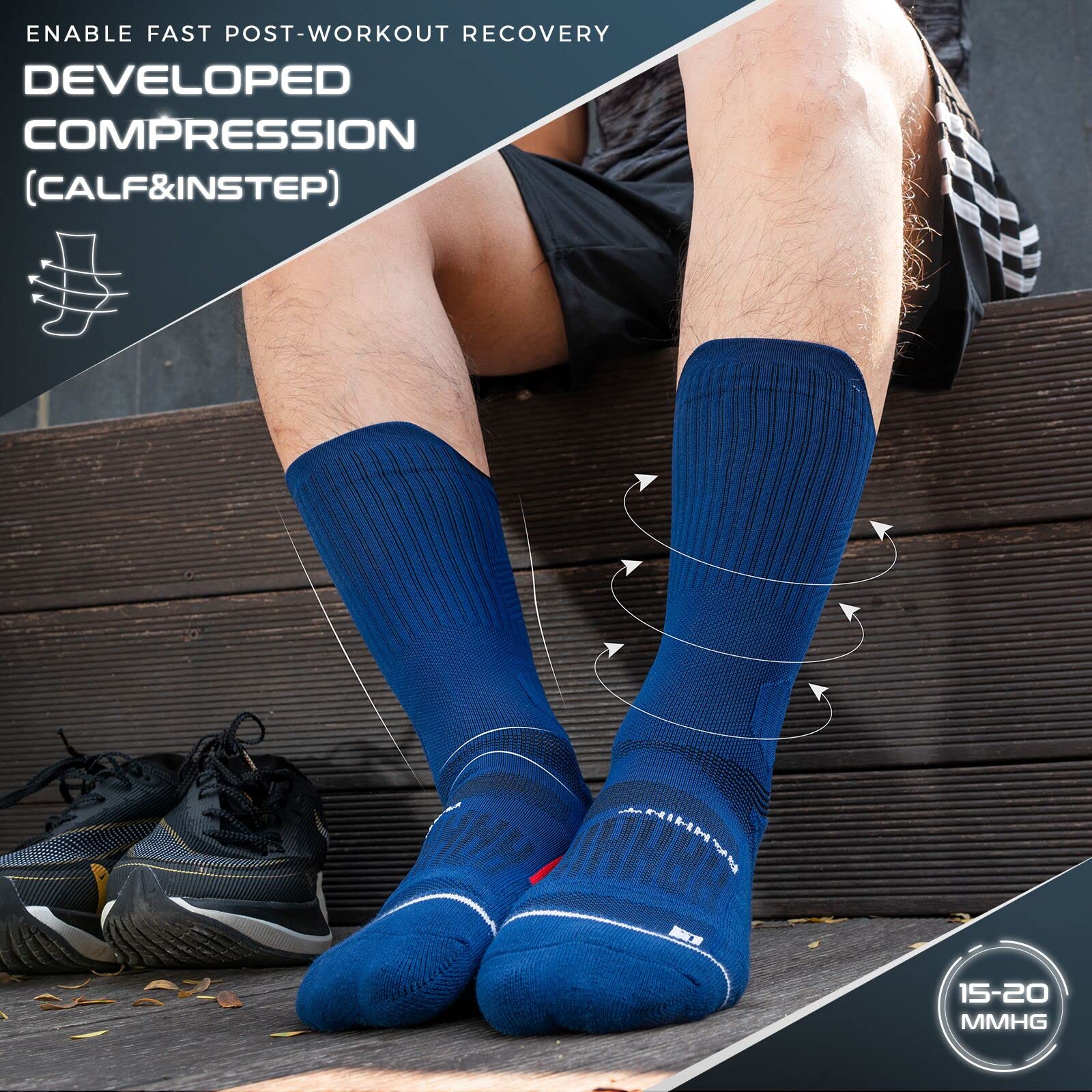 Rahhint Pro Coolmax Compressione 3 Paia Calzini Running Uomo Calze da Corsa Trekking Padel Uomo, Anti-Vesciche & Con Supporto Dell'arco Plantare, 35-51