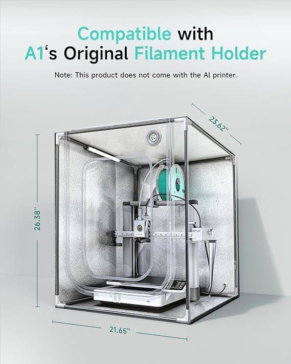 3D Printer Enclosure for Bambu Lab A1, Large Size Enclosure with LED Light, Fireproof Waterproof Dustproof Noise Reduction Constant Temperature 3D Printer Cover, 550x670x600MM