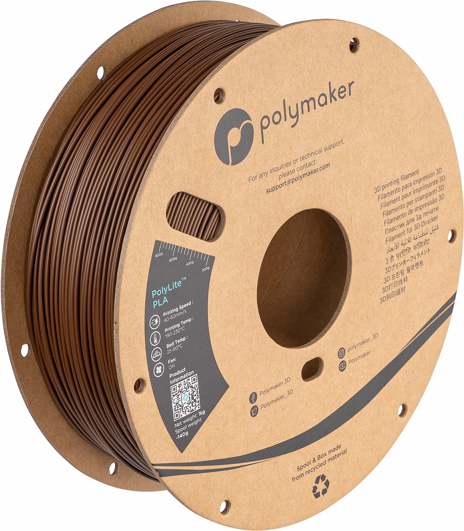 Polymaker PLA Filament, Brown 3D Printing PLA Filament 1.75mm 1kg - PolyLite 3D Printer PLA Filament, Dimensional Accuracy +/- 0.03mm, Compatible with Most 3D Printer, Brown