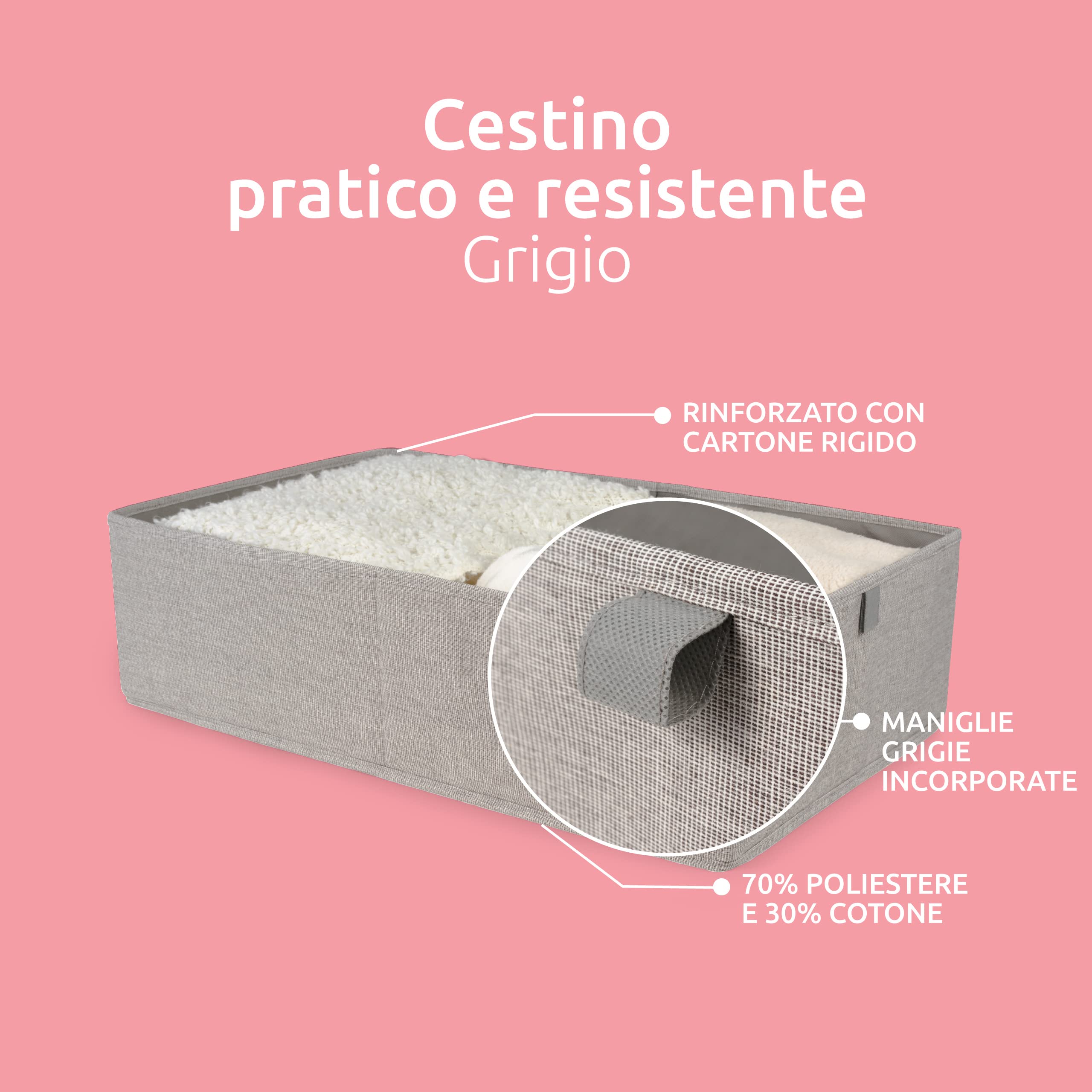 Compactor Cesto Organizer XL OXFORD in Tessuto Oxford e Cartone, Grigio