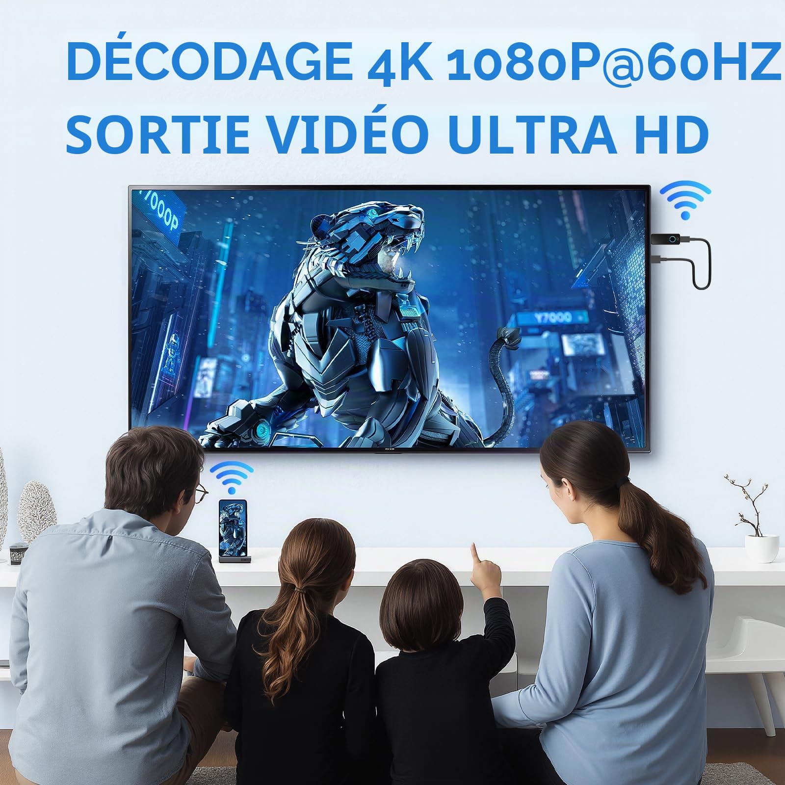 Adaptateur HDMI sans Fil,Dongle WiFi Miracast/Airplay/Screen Mirroring pour TV, projecteur, Moniteur – Compatible iOS/Android/Windows – Plug & Play (W3401)