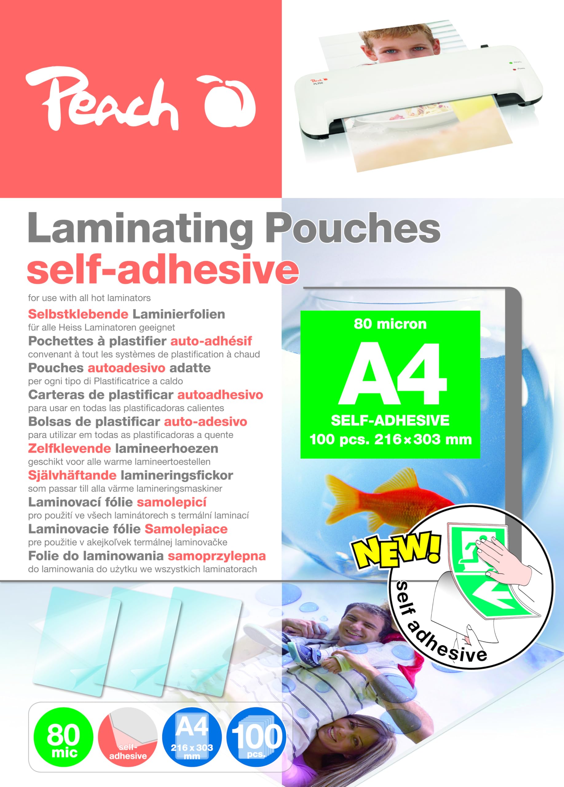 Peach S-PP080-17 Pochettes de plastification A4 80 microns Lot de 100 autocollant