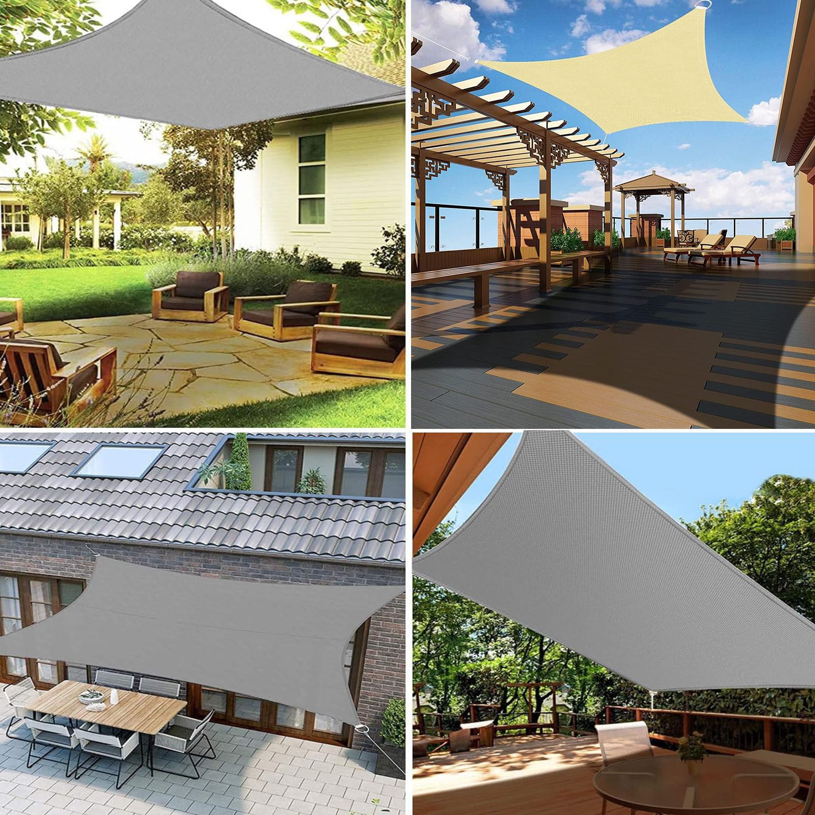 Hiseng Voile d'Ombrage Imperméable Rectangulaire, Voiles d'Ombrage Oxford pour Patio Toile Ombrage Exterieur avec 4 Corde 95% de Protection UV Toile Solaire pour Jardin (Beige A,3x5m)