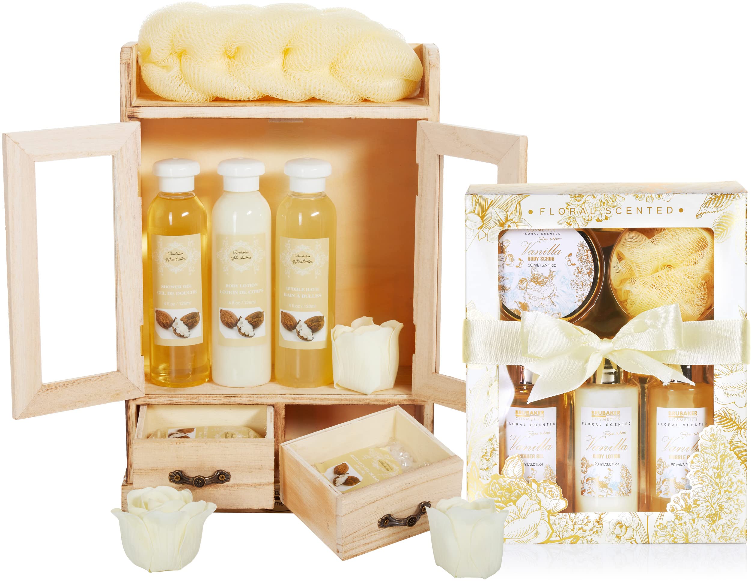BRUBAKER Cosmetics Set de Cuidado 2 en 1 - Grande 15 piezas Kit de Bienestar - Set de Ducha y Baño para Mujer - Regalo de Belleza con Gabinete de Madera Deco - Vainilla Rosa Menta — view 13