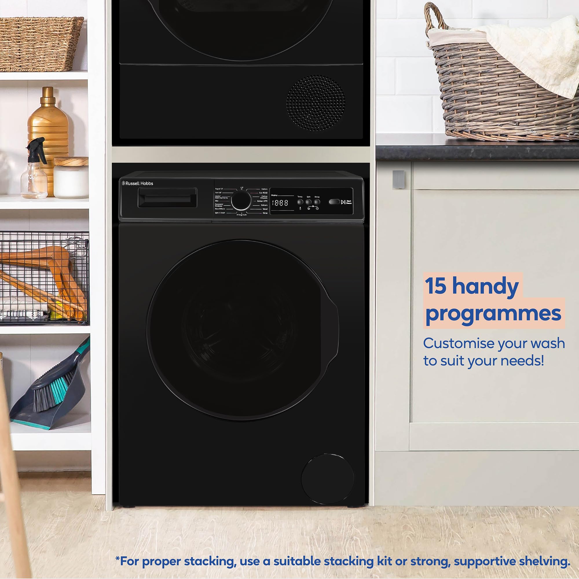 Russell Hobbs Freestanding Washing Machine, 8kg Capacity, 1400 rpm, 15 Programmes, Eco Technology, Rapid Wash Cycles, Black, RH814W111B — view 5