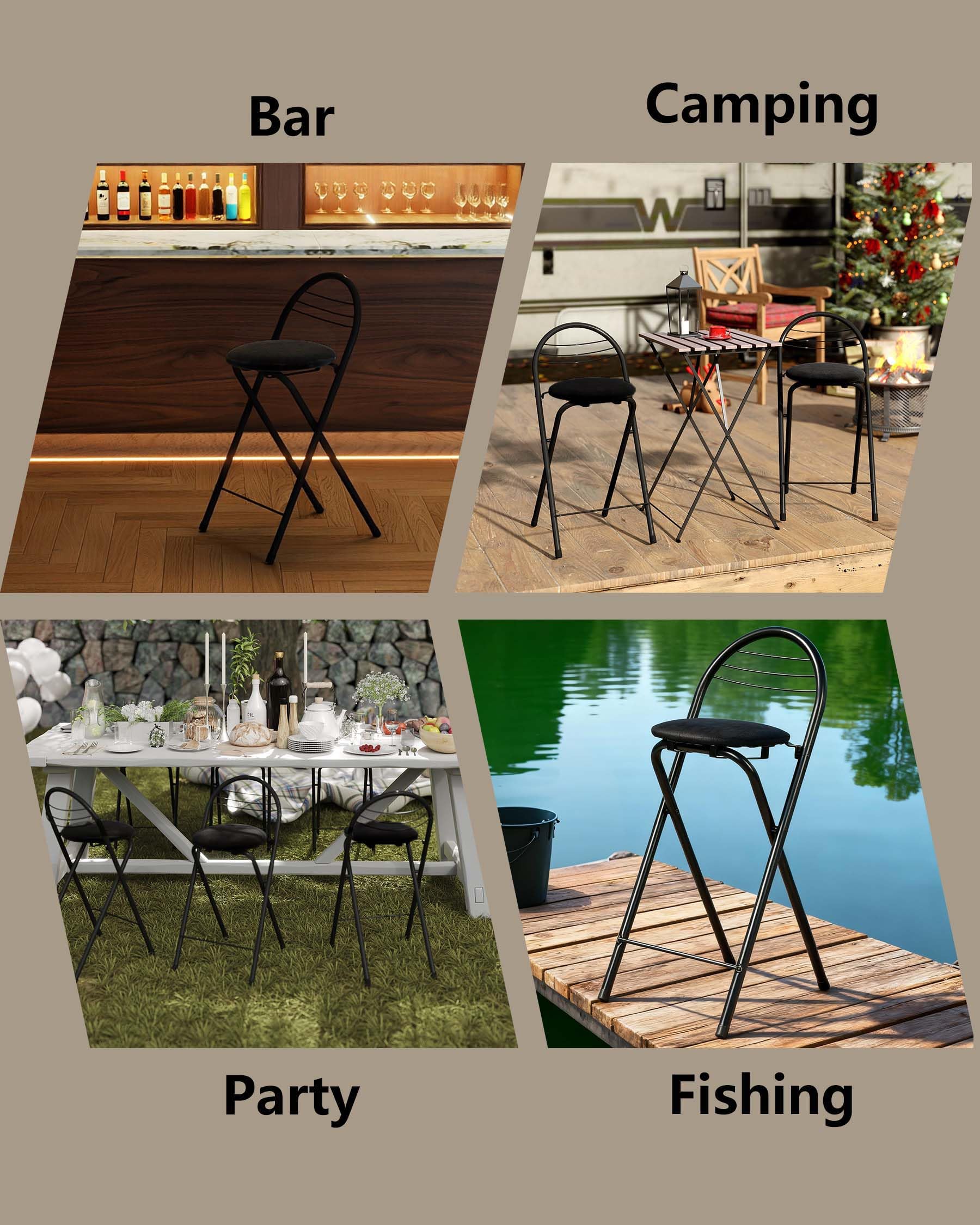 Juego de 2 Taburete Plegable de Bar con Respaldo, Asiento de Terciopelo Suave, Altura de Asiento 60cm, Silla Alta Plegable Portátil para Cocina, Desayunador, Eventos y Camping