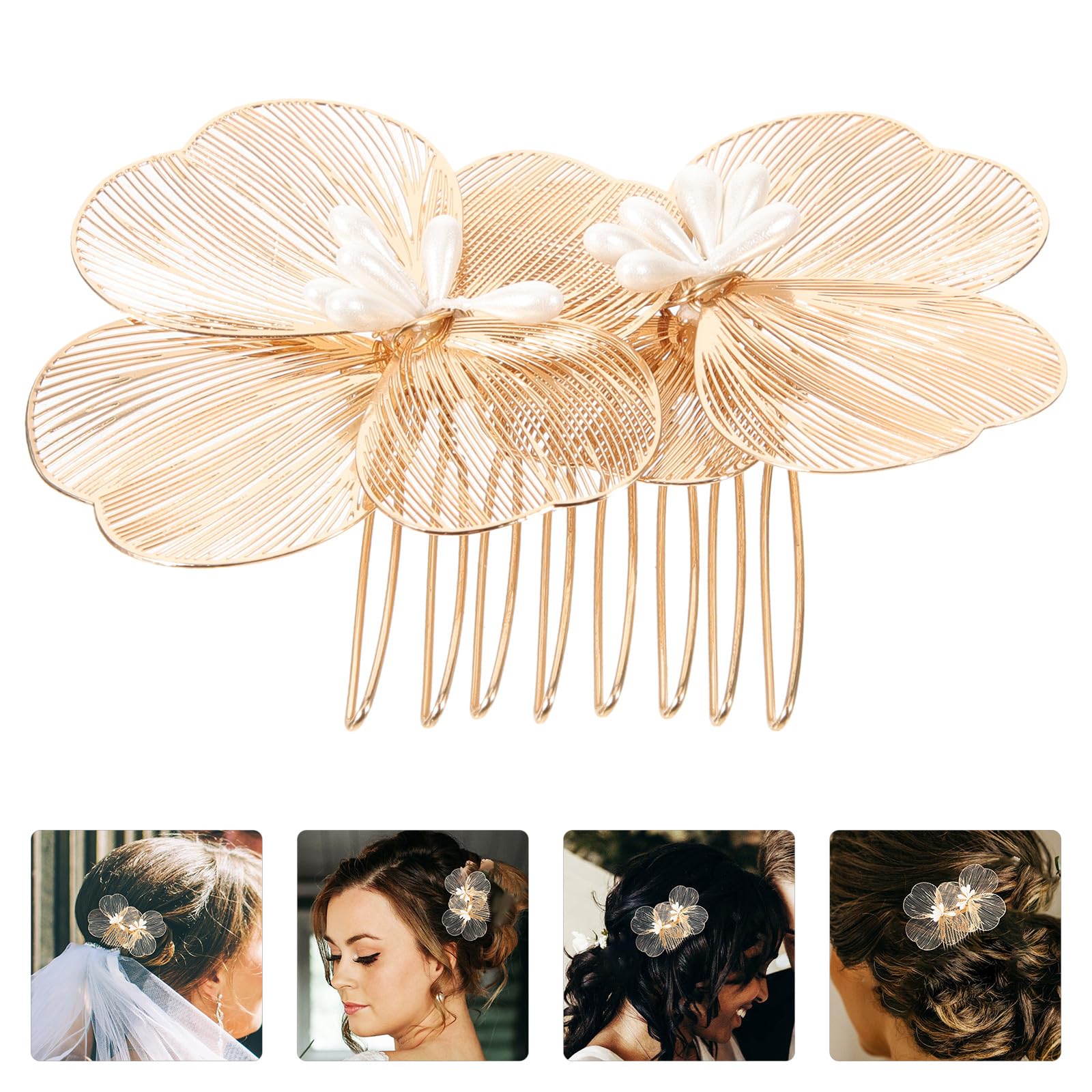 LIFKOME Peineta de Flores Dorada para Novia Diseño Delicado y Estilo Retro, Material de Aleación y Plástico, Ligera y Resistente para Uso Prolongado en Bodas y Cumpleaños