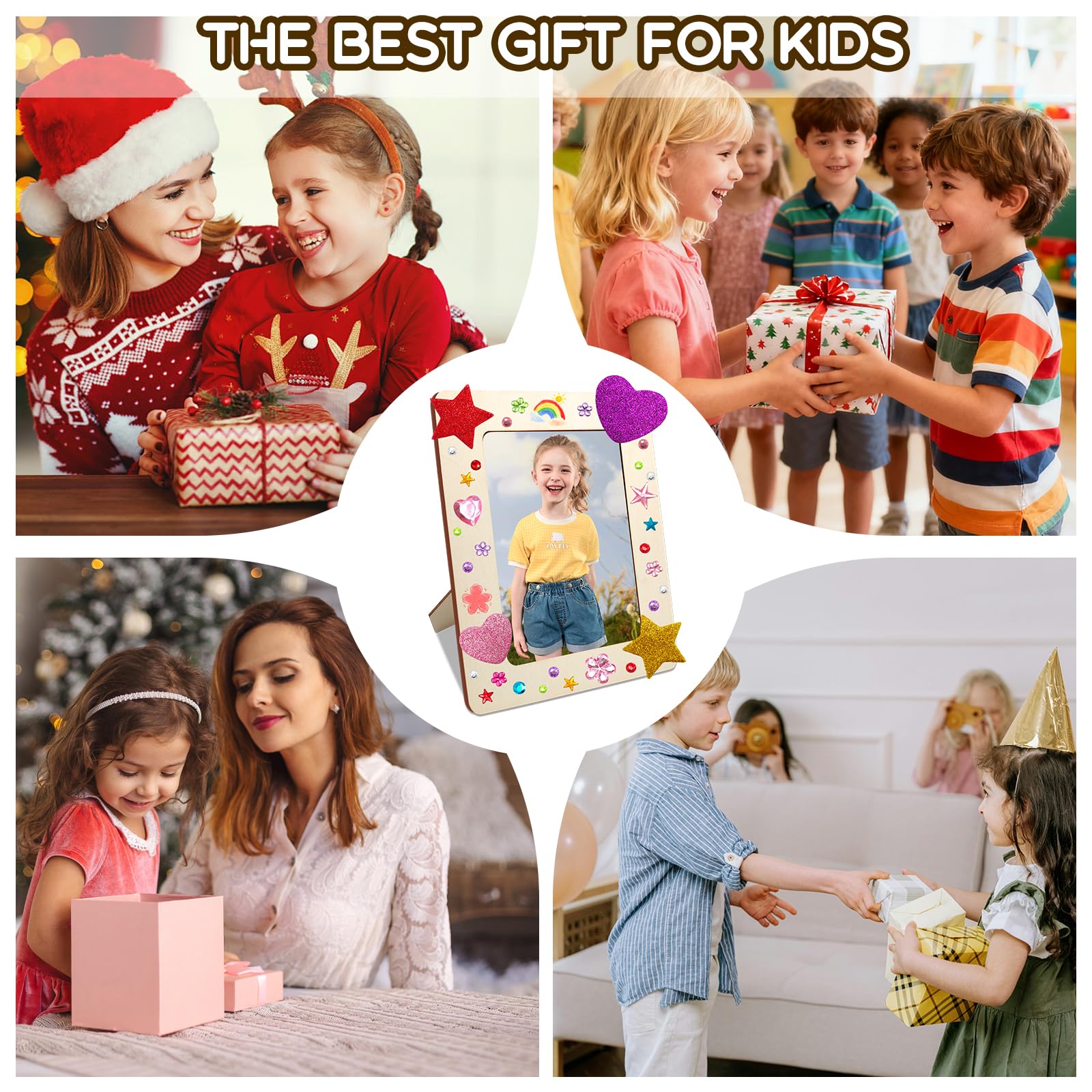 Lot De 10 Cadres Photo Bois Enfant 20x15 Cm - Kit DIY Avec Strass, Autocollants Et Peintures