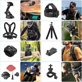 38-in-1 Action Camera Accessory Kit for GoPro, AKASO, DJI, Insta360 | Helmet/Chest/Head/Wrist/Handlebar/Suction Cup Mount + Floating Grip for Sports & Underwater Recording