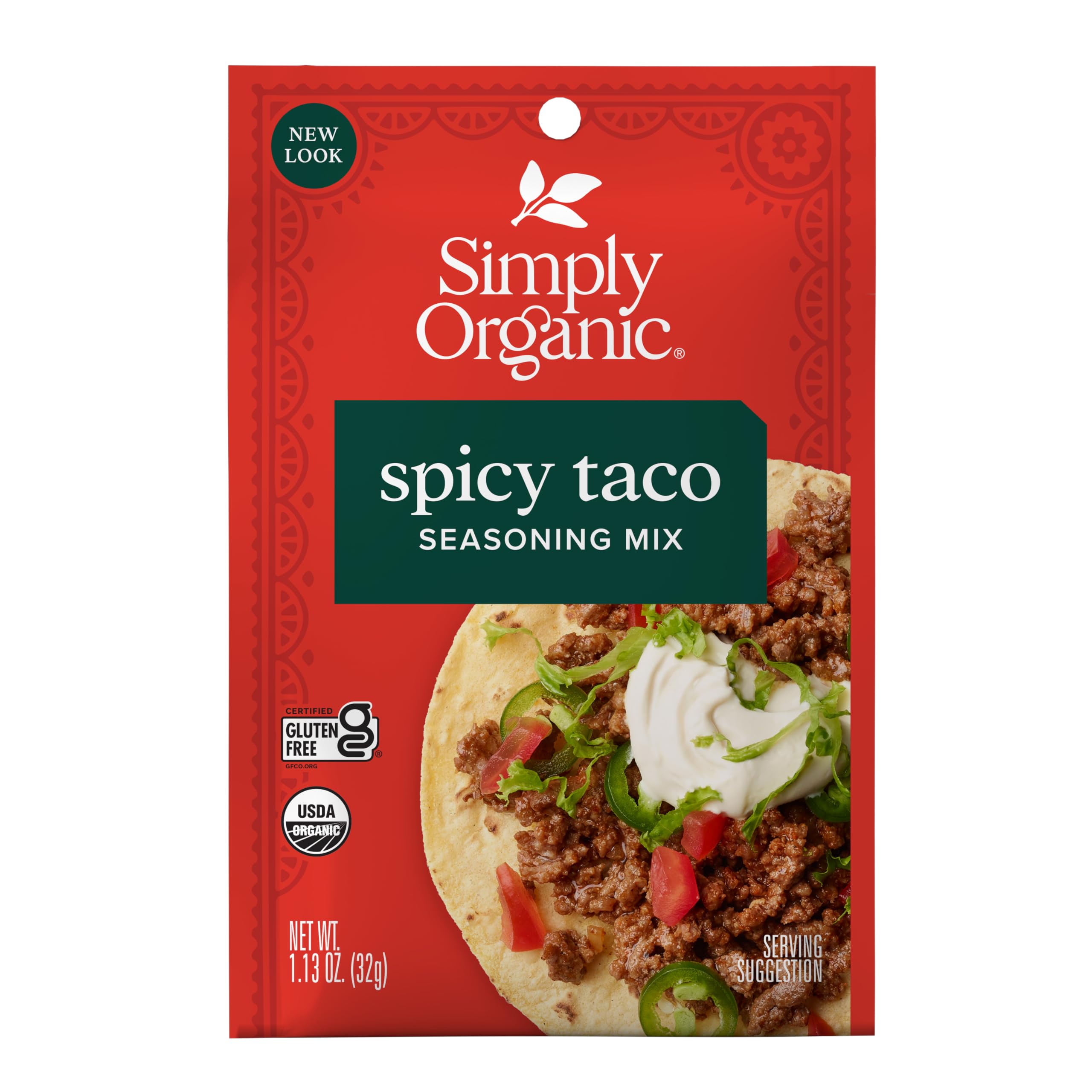 Simply Organic Spicy Taco Seasoning Mix, Gluten Free, Certified Organic, Kosher, Vegan, Vegetarian, Pure Flavor for Tacos, Stir-Fries, Mexican Dishes,