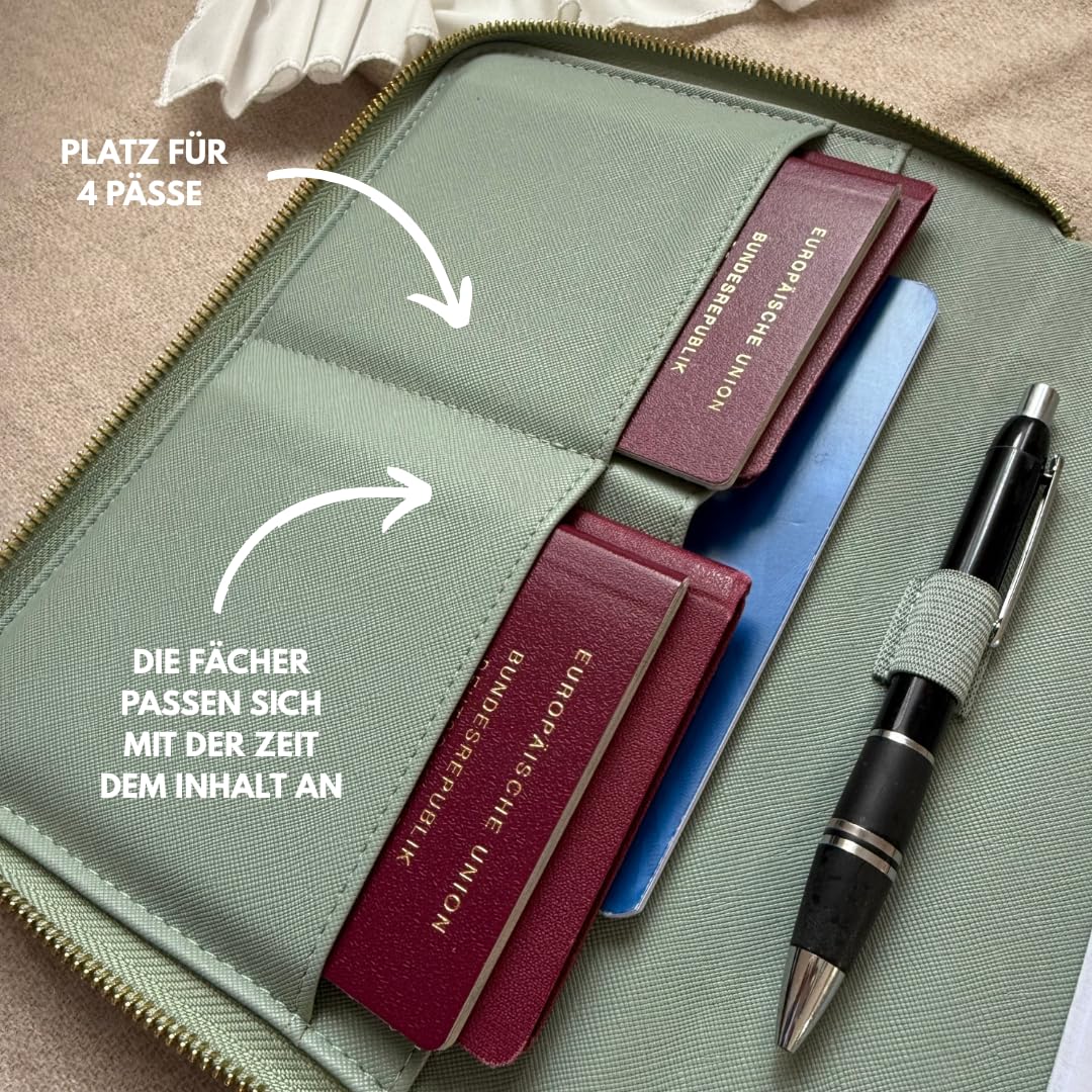 Organizador de Documentos de Viaje Familiar 3 en 1, portadocumentos y Porta pasaportes, Gran Capacidad para cartilla Sanitaria y Papeles, Polipiel Efecto Saffiano (Gris-Marrón)