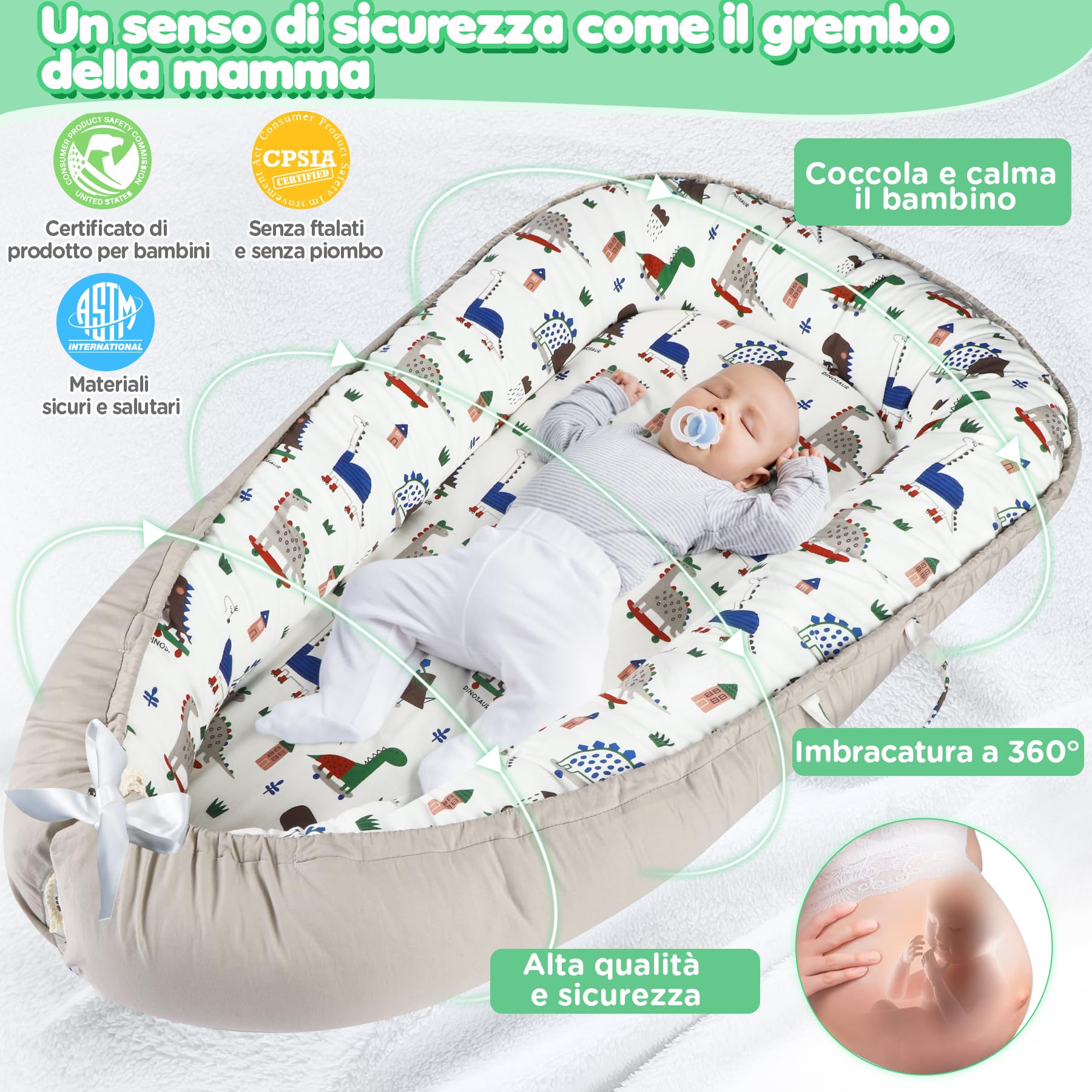 URMYWO Riduttore Lettino Neonato 90x55 cm Cuscino Doppia Faccia Riduttore per Culla Neonato in Cotone 100% Puro Fatto a Mano per Massimo Comfort (Marrone)