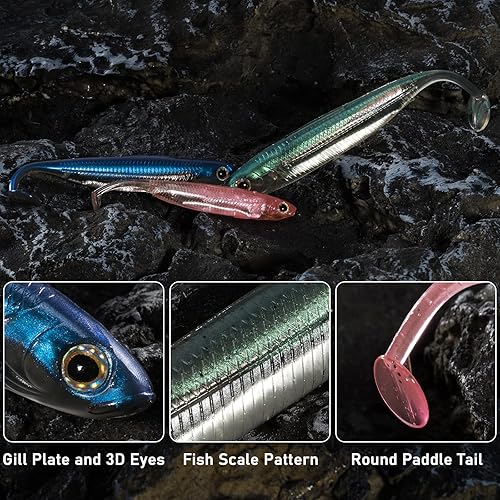 Miniatura 2 de Dr.Fish Cebos de natación de cola de remo, señuelos de pesca de plástico suave para pesca de lubina, 2-34 a 4-34 pulgadas, cebo de sombra de