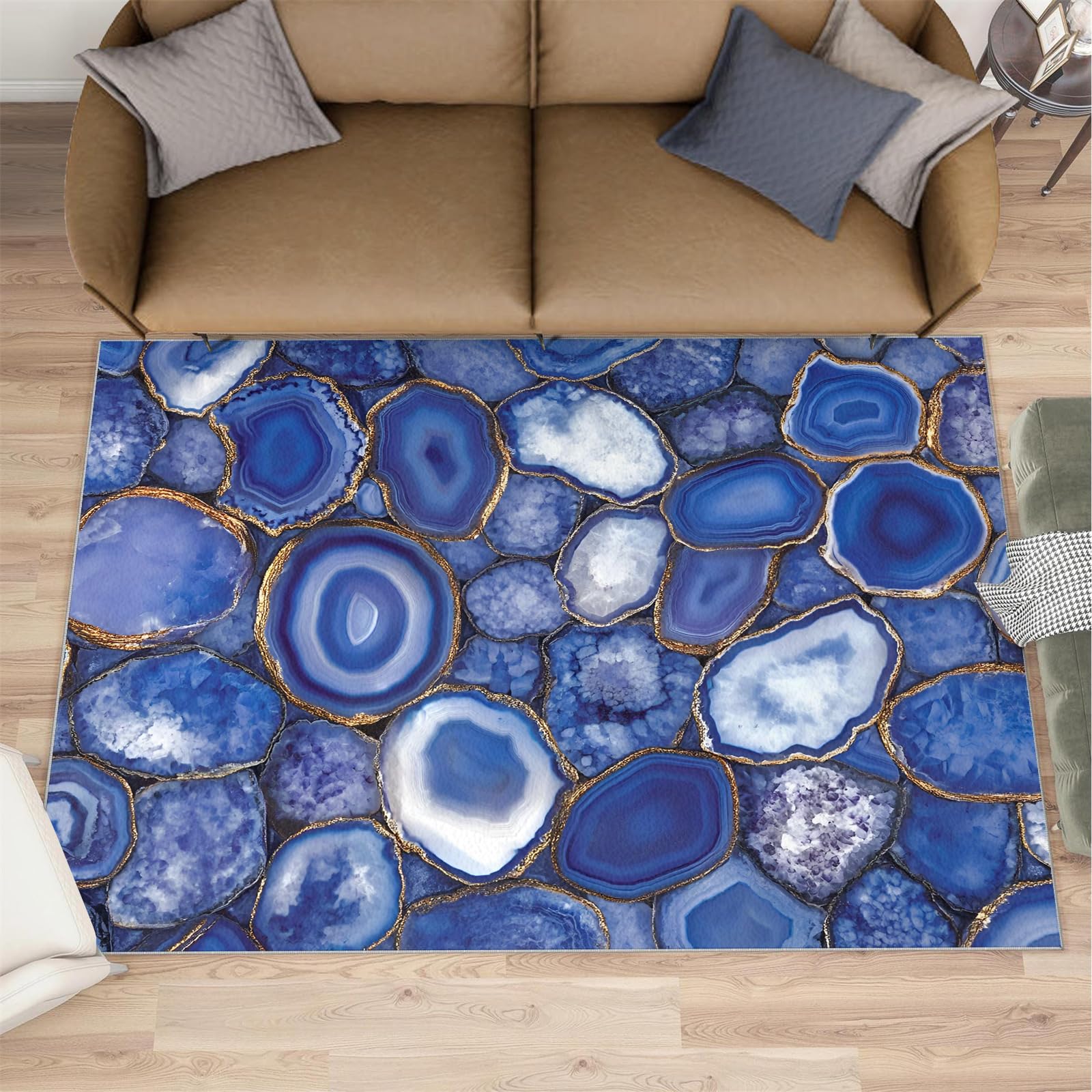 Tapis chambre bleu moderne lavable pour créer un cocon antidérapant et doux