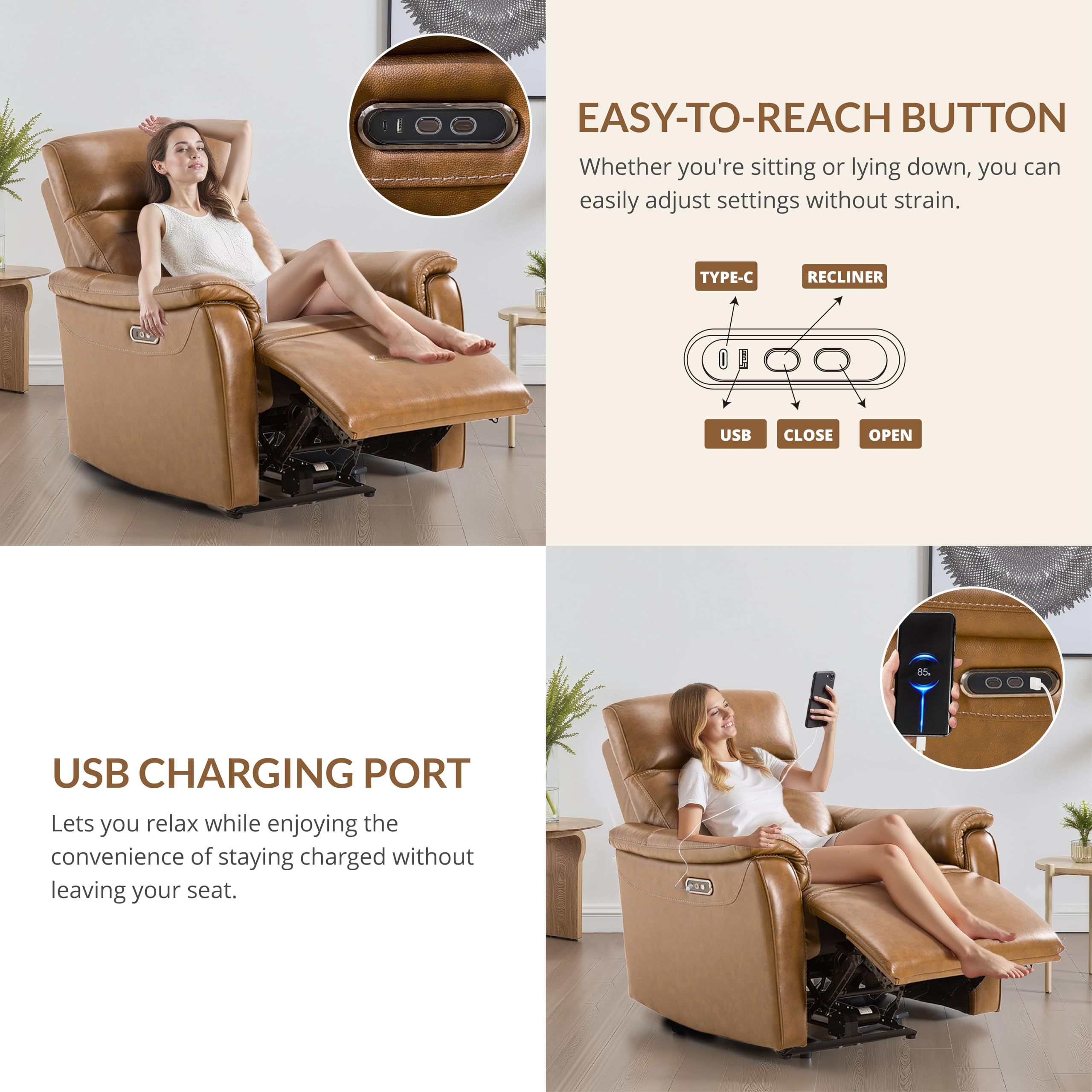 Amazon.com: zzlay Genuine Leather Recliner Chair, Electric Power