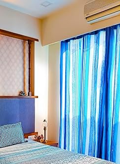 RANGBHAR Handloom Cotton Semi Sheer Curtains For Door, Cotton Curtains 7 Feet Long Set Of 2 With Eyelets, (Blue, Door-7 Feet X 4 Feet)