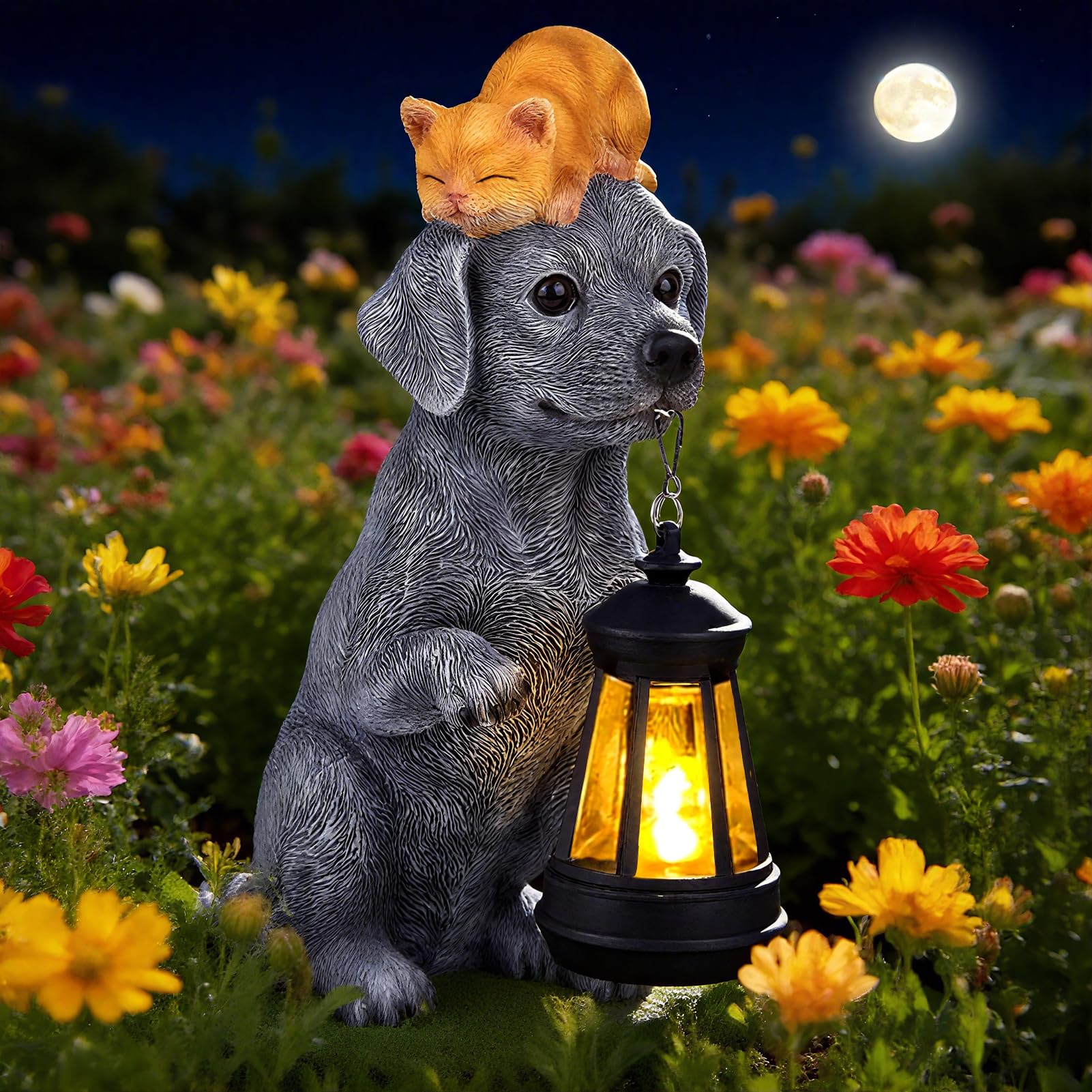 ILLUMINEW for Mom – Solar Dog Garden Statues with Lantern and