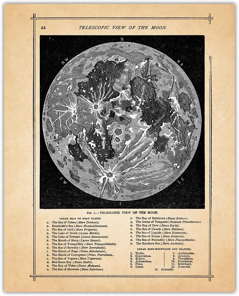 Vintage Full Moon Map Astronomy Wall Art: Unique, Boho & Modern Astrology Home Decor for Living Room, Bedroom and Office - Creative for Zodiac, Space, NASA Poster Fans - Unframed Posters 8x10