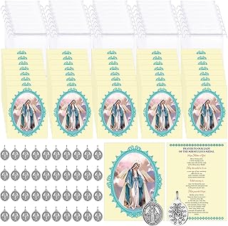 Remuuly 120 Pieces Medals Prayer Card Set, 3/4 Inch Round Silver Oxidized Medals for Necklace Holy Prayer Cards Bags for Catholic Women Men Jewelry Making
