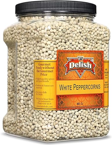 Granos de pimienta blanca entera de It's Delish – Contenedor reutilizable jumbo de 40 onzas (2.5 libras) – Maíz de pimienta blanca entera – Granos