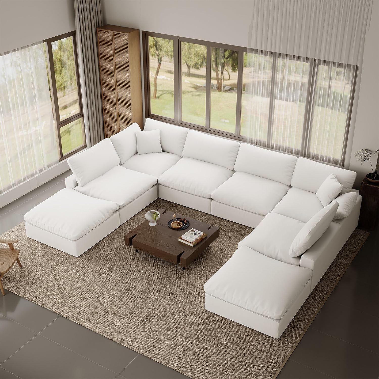 246.7" Oversized Cloud Modular Sectional Sofa,8 Seat Down Filled Sofa,Comfy Deep Seat Couch with Reversible Chaise & Cushions,Couch Cover Washable and Replaceable,White
