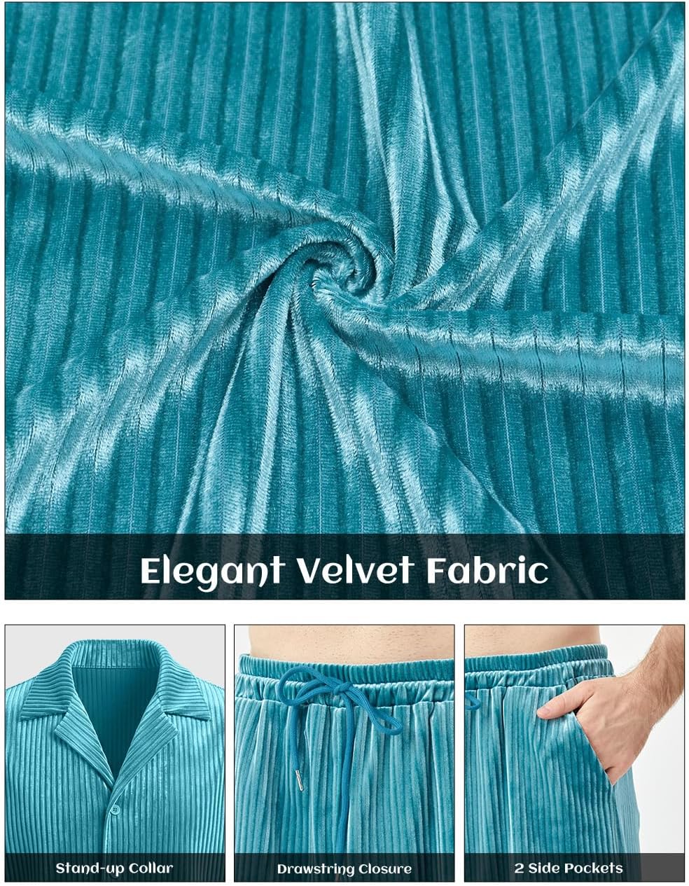 Mens Summer Short Sets Velvet Tracksuit 2 Piece Casual Short Sleeve Shirts and Shorts for Men Beach Vacation - Image 7