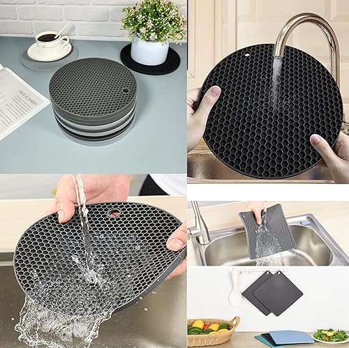 Miniatura 5 de Zoyizi Salvamanteles para platos calientes, almohadillas calientes para cocina, salvamanteles de silicona para ollas y sartenes calientes, soporte