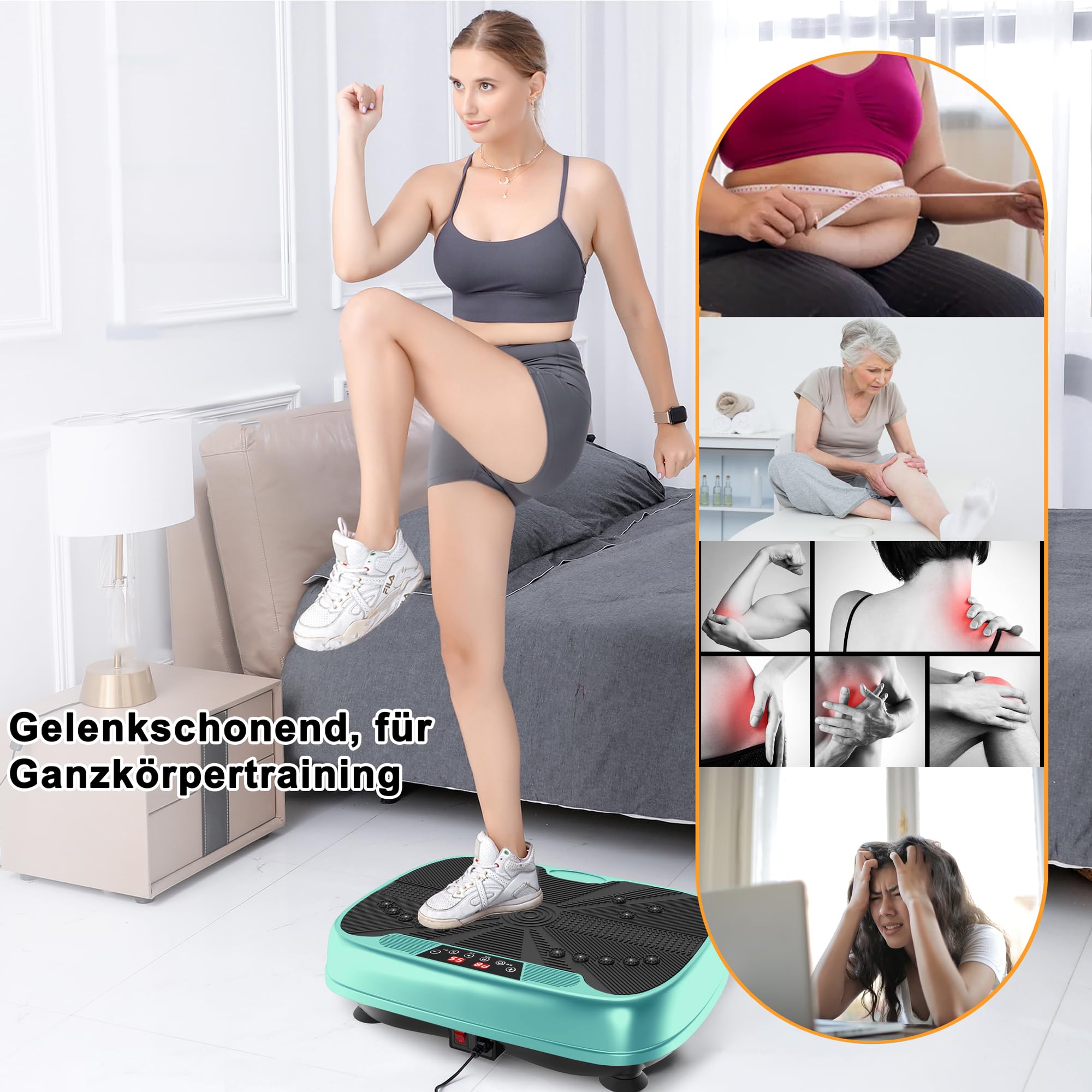 Płyta wibracyjna do domu z 99 stopniami prędkości i taśmami oporowymi, urządzenie do treningu całego ciała, w zestawie Bluetooth i taśma fitness