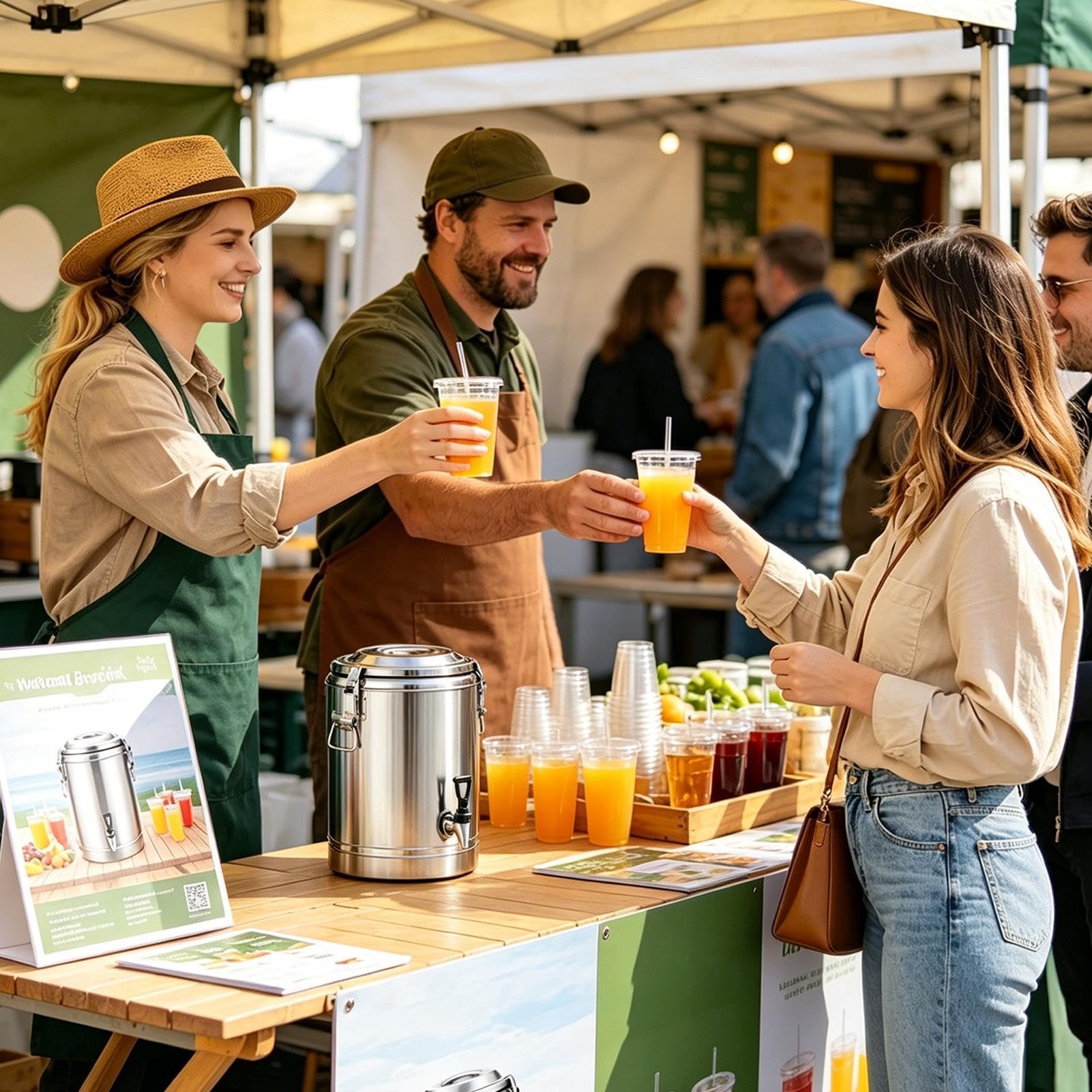 Getränkespender | mit Zapfhahn Edelstahlkrug | Eisgekühlter Getränkespender mit Wassereimer,für Heiße und kalte Drinks Kaffee Tee Saft Limonade Zuhause Party & Feier Picknick Gewerbe