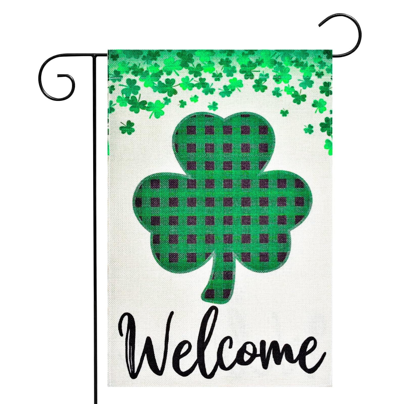 12 x 18 Inches St. Patrick's Day Welcome Garden Flag Decorations - Double Sided Vertical Green Shamrock Outdoor Decor, Festive Irish Clover Holiday Yard Flag for Home Patio Party Supplies